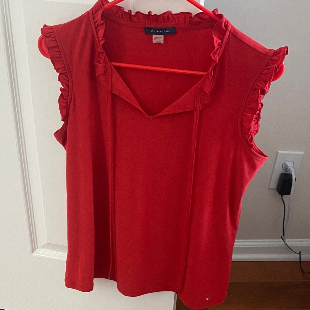 Tommy Hilfiger Vibrant Red Ruffle Blouse